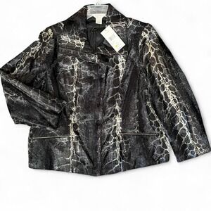 Laura Ashley faux fur animal print lined black‎ and white jacket women sz 1X NWT